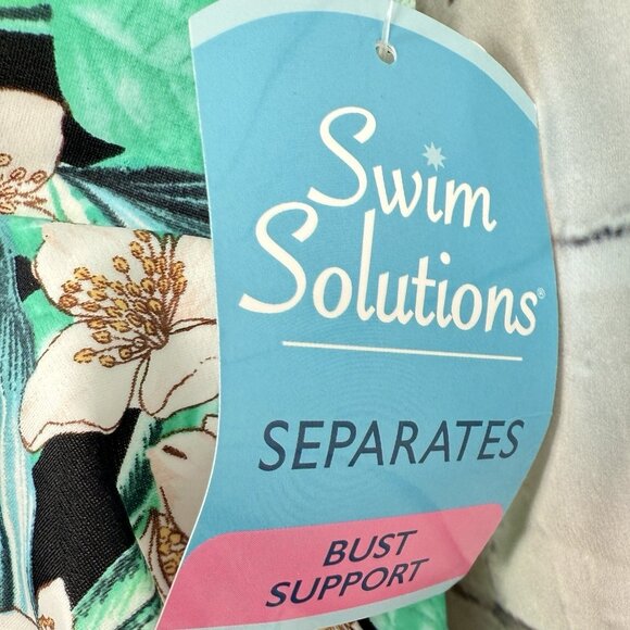 Swim Solutions Vintage Bouquet Triple Tier Halter Tankini Black Floral Size 18 - Picture 6 of 9